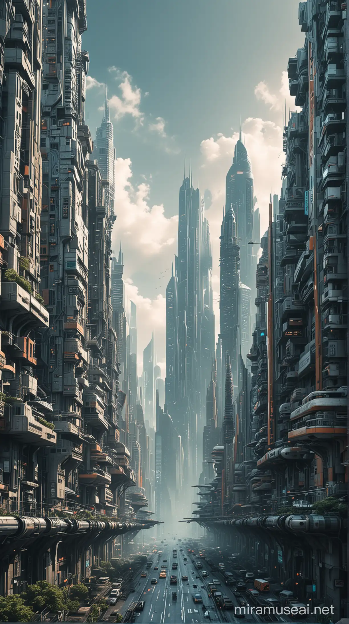 a futuristic cityscape, buildings intact and unblemished
