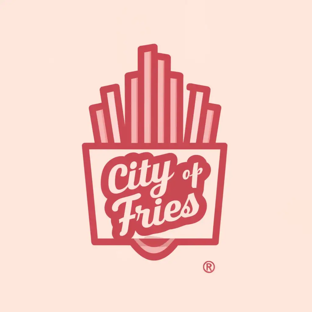 a logo design,with the text "CITY OF FRIES", main symbol:"""
pink, white, long fries, simple, baby pink, retro, retro font, retro aesthetic, pastel pink, barbie pink, vector, wordmark, 60s
""",Moderate,be used in Restaurant industry,clear background
