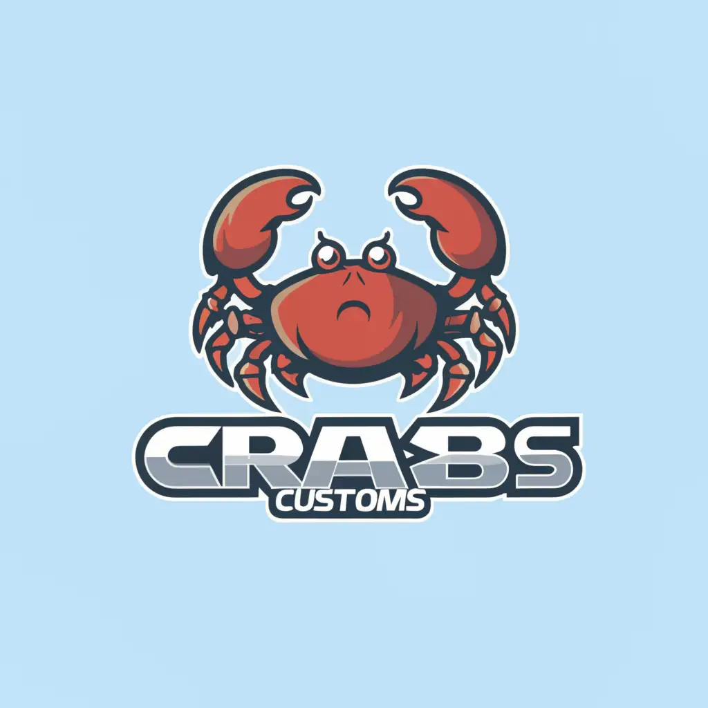 a logo design,with the text "CRAB CUSTOMS", main symbol:cartoon crab showing its front biceps,Moderate,clear background