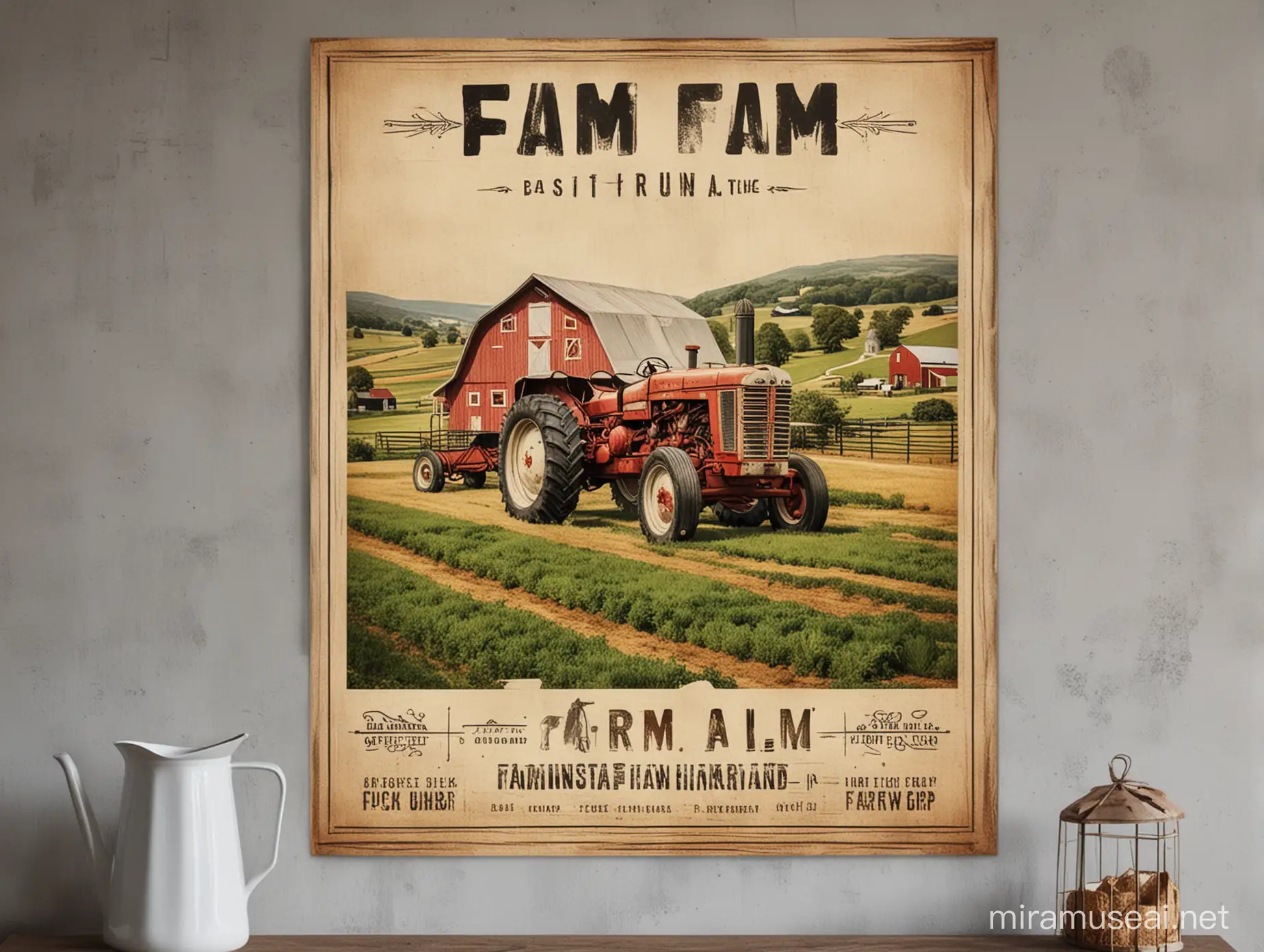 Vibrant Farm Life Poster Featuring Animals and Crops
