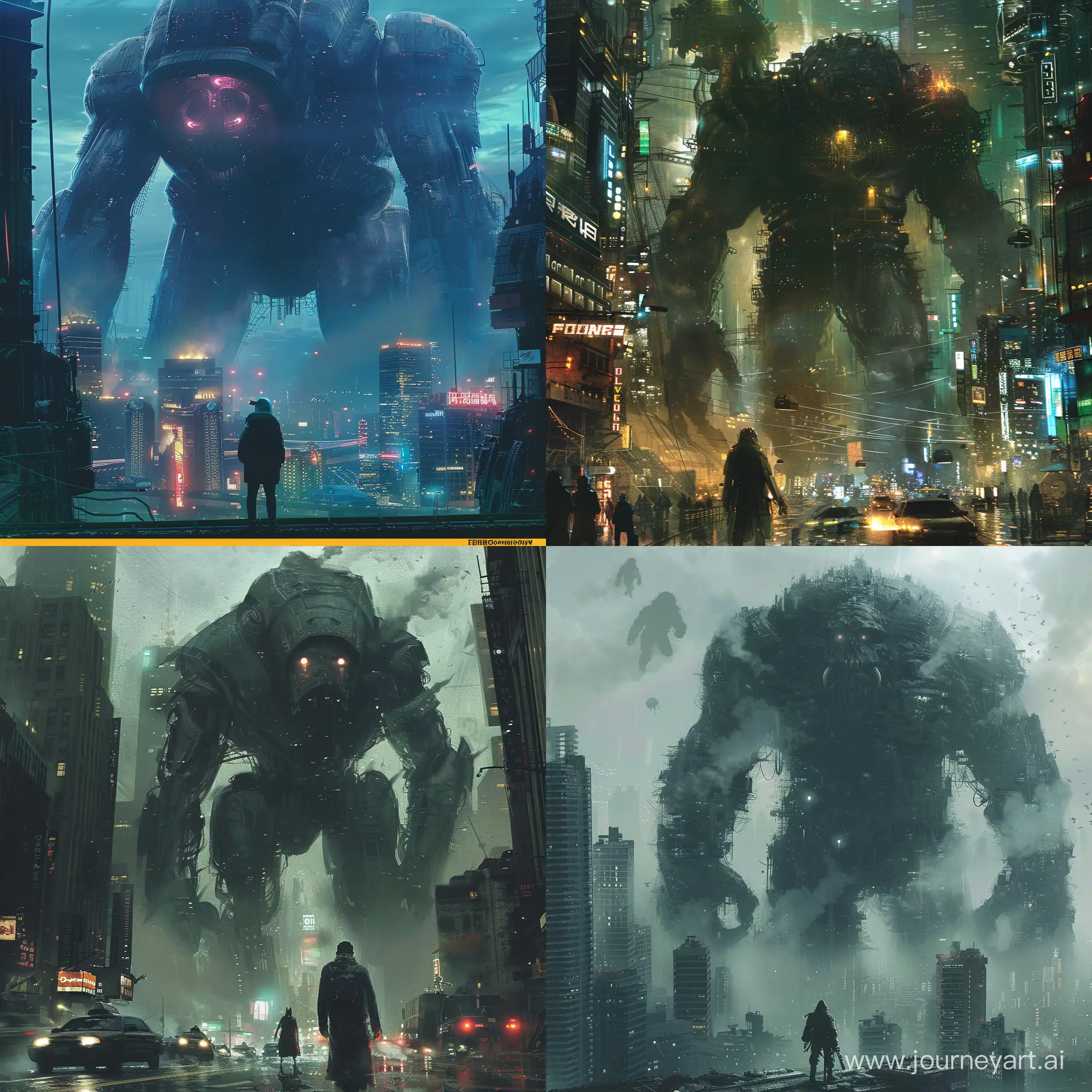 Futuristic-Cityscape-with-Enormous-Cyberpunk-Beings
