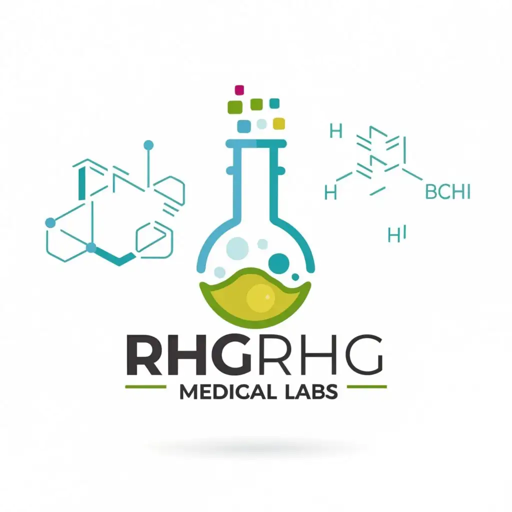 logo, Beaker, with the text "RHG Medical Labs", typography, be used in Medical Dental industry