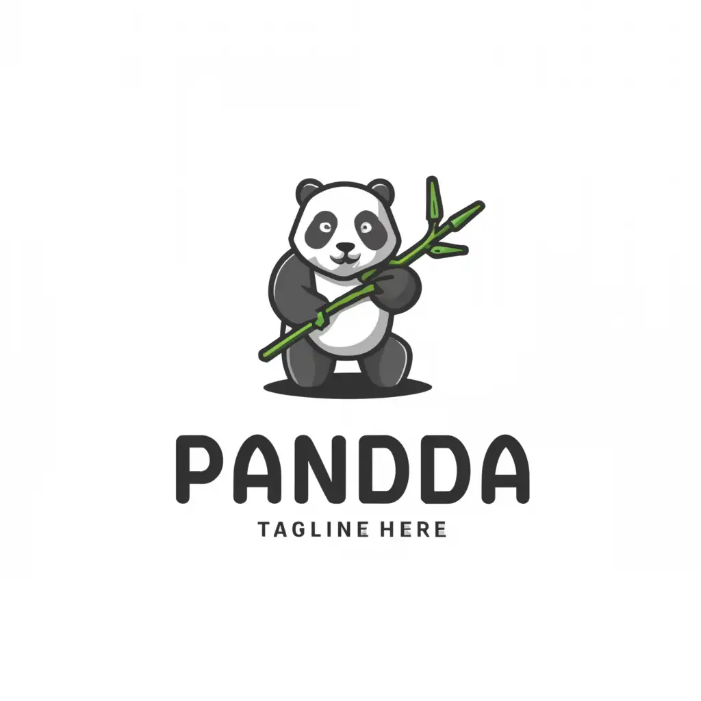 a logo design,with the text "Panda", main symbol:Panda holding bamboo,Minimalistic,be used in Animals Pets industry,clear background