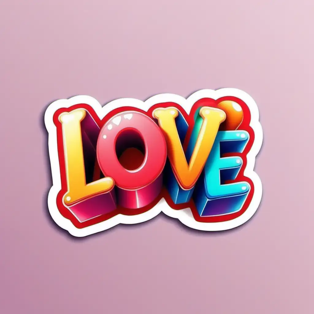 word ,love, typography,bright colorful, valentine ,cartoon style, sticker,white background