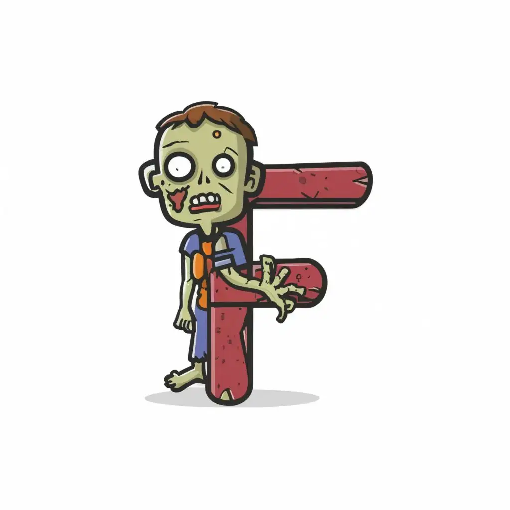 a logo design,with the text ". ", main symbol:Write a letter F English Alphabet letter with cute zombie around the letter F, NO BACKGROUND, ALL WHITE BACKGROUND,Use High-quality cartoon style same character styles