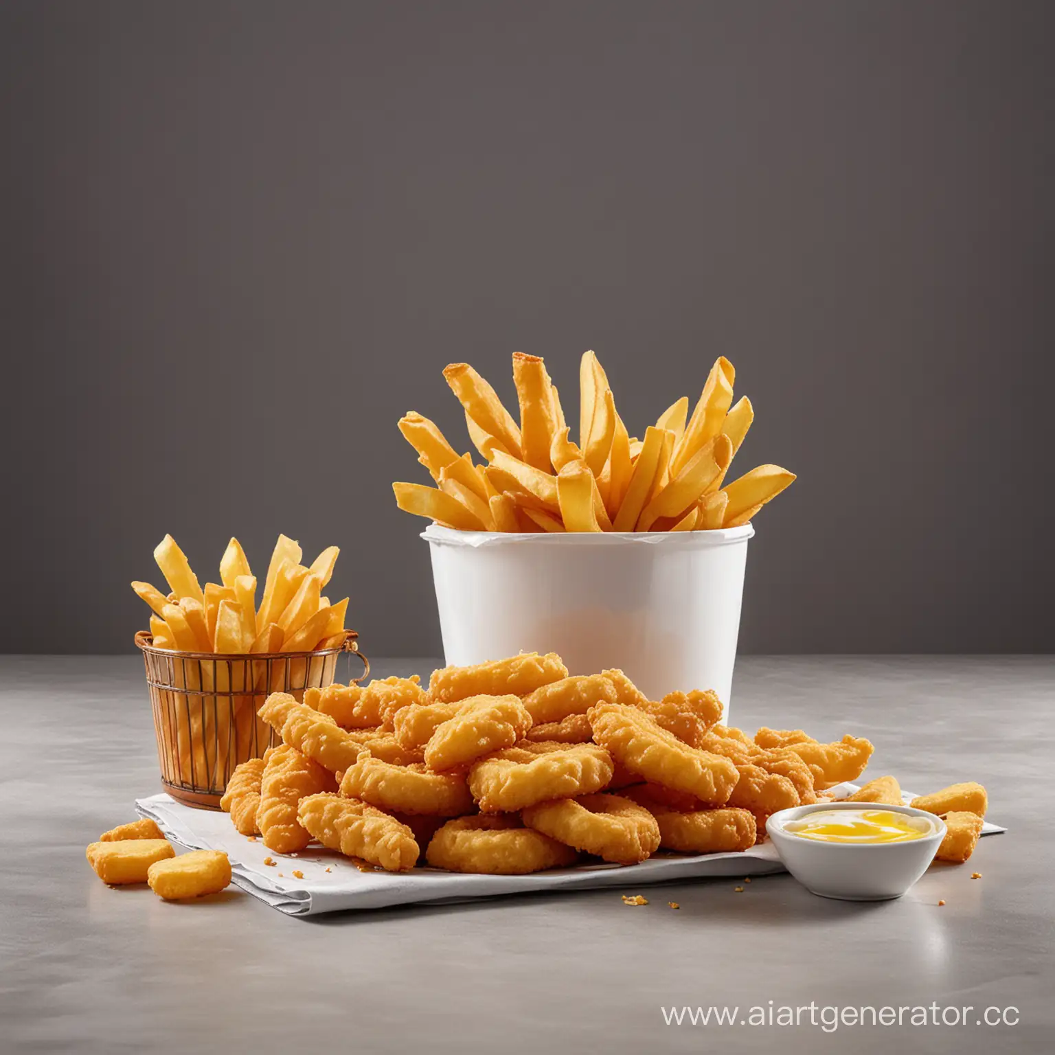Crispy-Delights-5Liter-Fryer-Oil-Advertisement-with-Fries-Nuggets-and-Onion-Rings-on-a-Light-Background