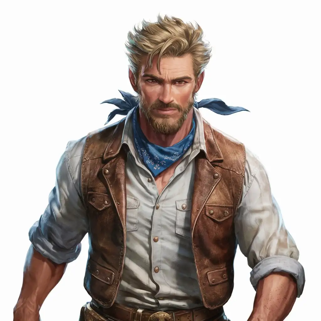 Bearded Cowboy with Blond Hair and Brown Eyes