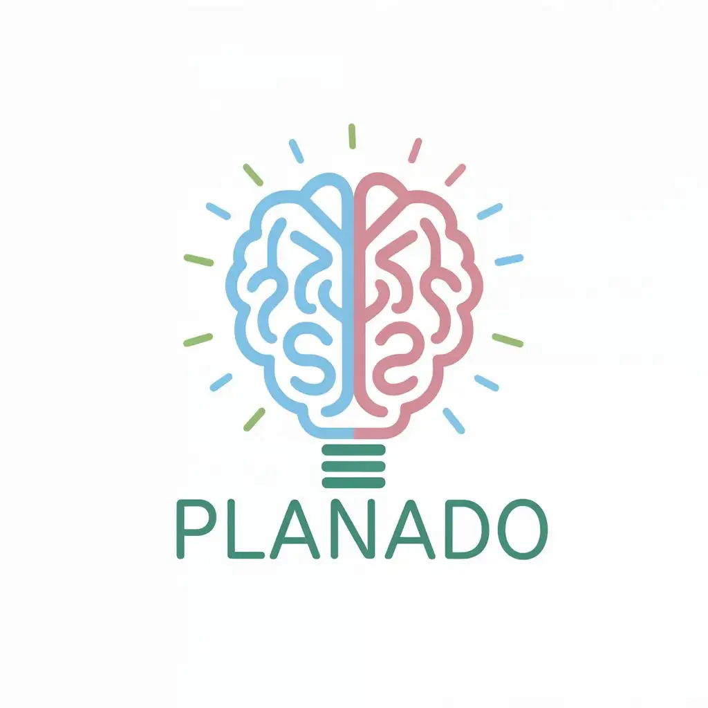 logo, brain and bulb, with the text "Planado", GREEN text