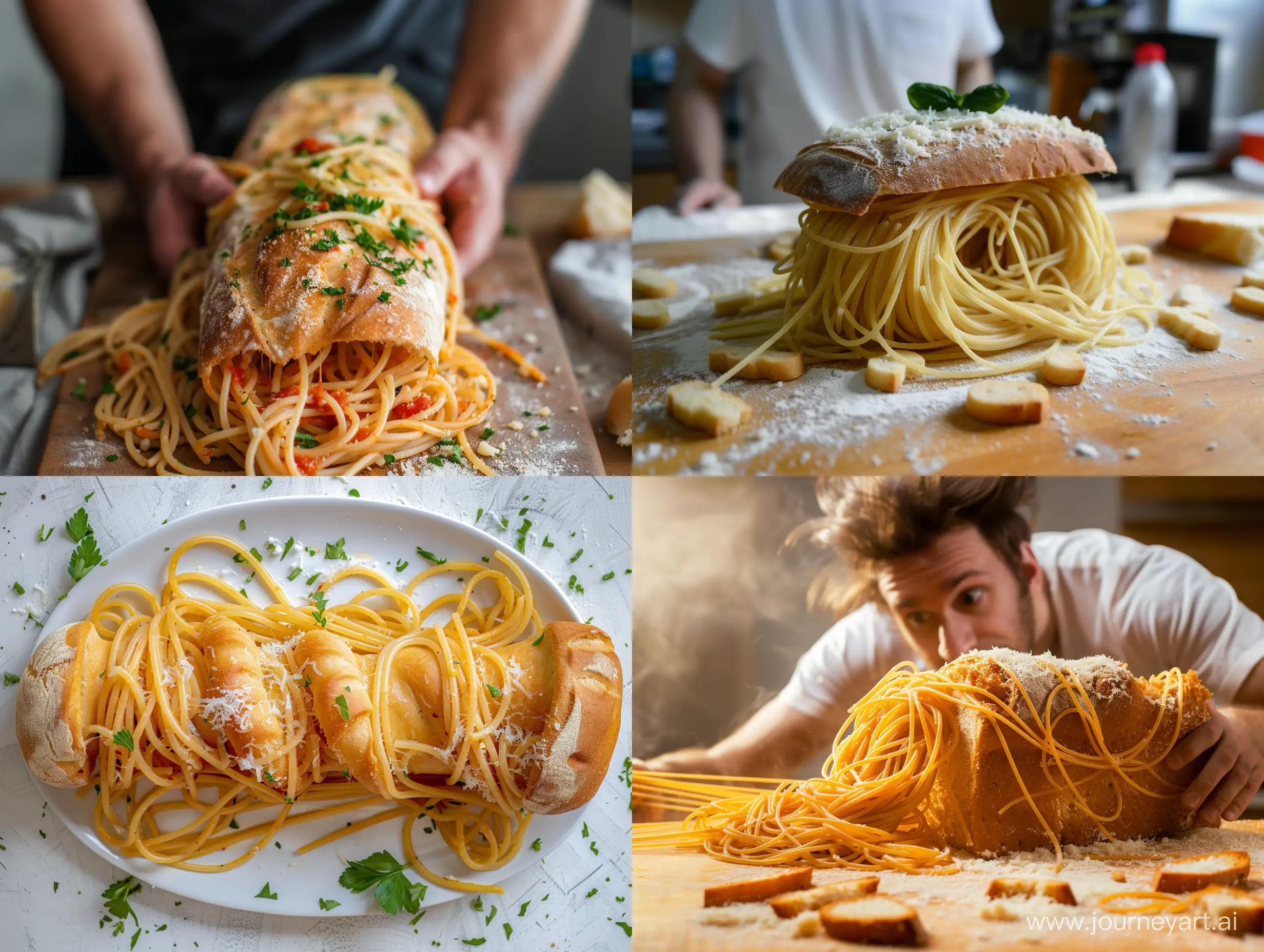 Man-Preparing-Spaghetti-with-Bread-Ingredients