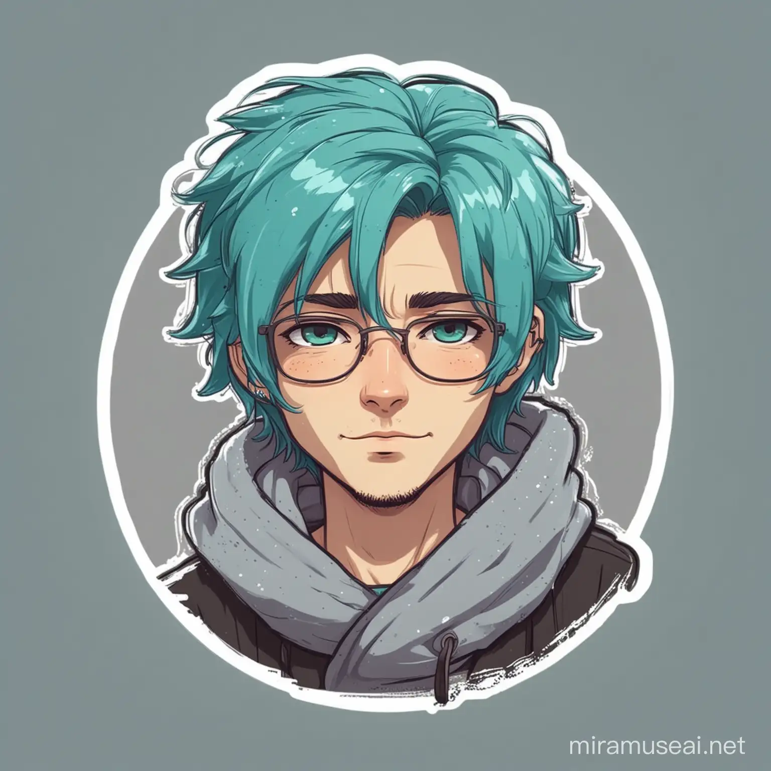 Cozy Cartoon Man with High Detail and Teal Hair