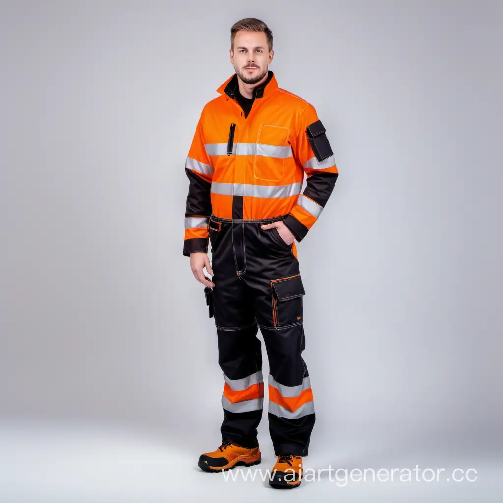 Stylish-Scandinavian-Man-in-Isolated-Warm-Workwear-Black-and-Orange-FullLength-Portrait