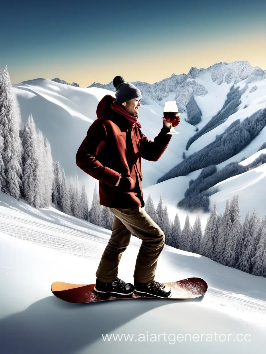 Snowboarder-Enjoying-Glhwein-and-Cigar-on-Snowy-Slope