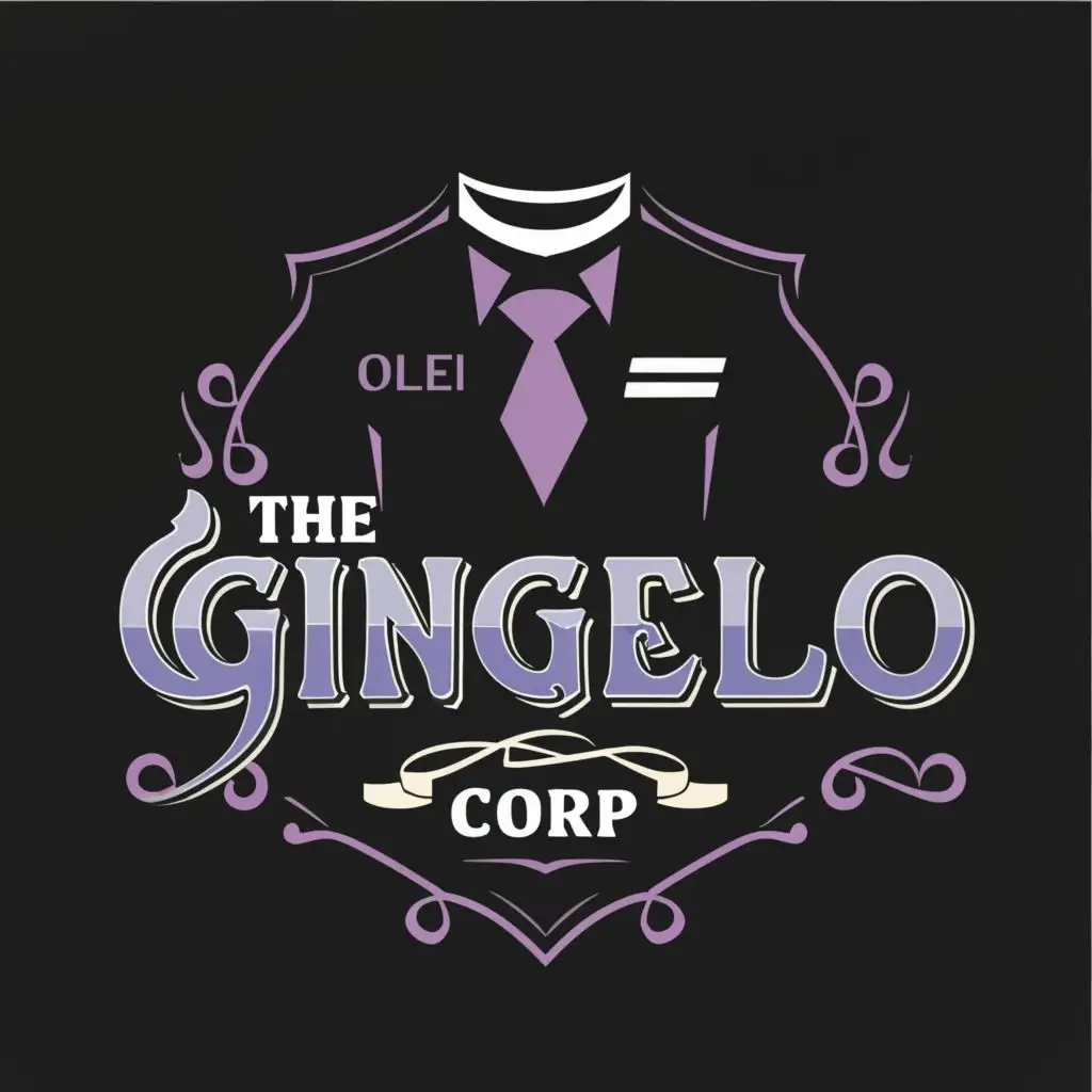 logo, Black suit, purple tie, with the text "The Gingelo Corp", typography, be used in Restaurant industry