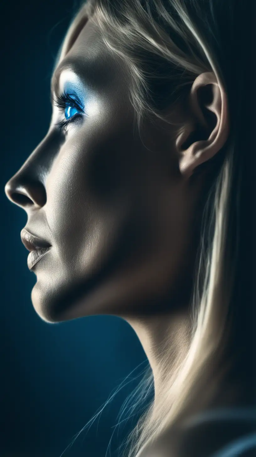 Dramatic Profile Portrait with Human Blue Eyes
