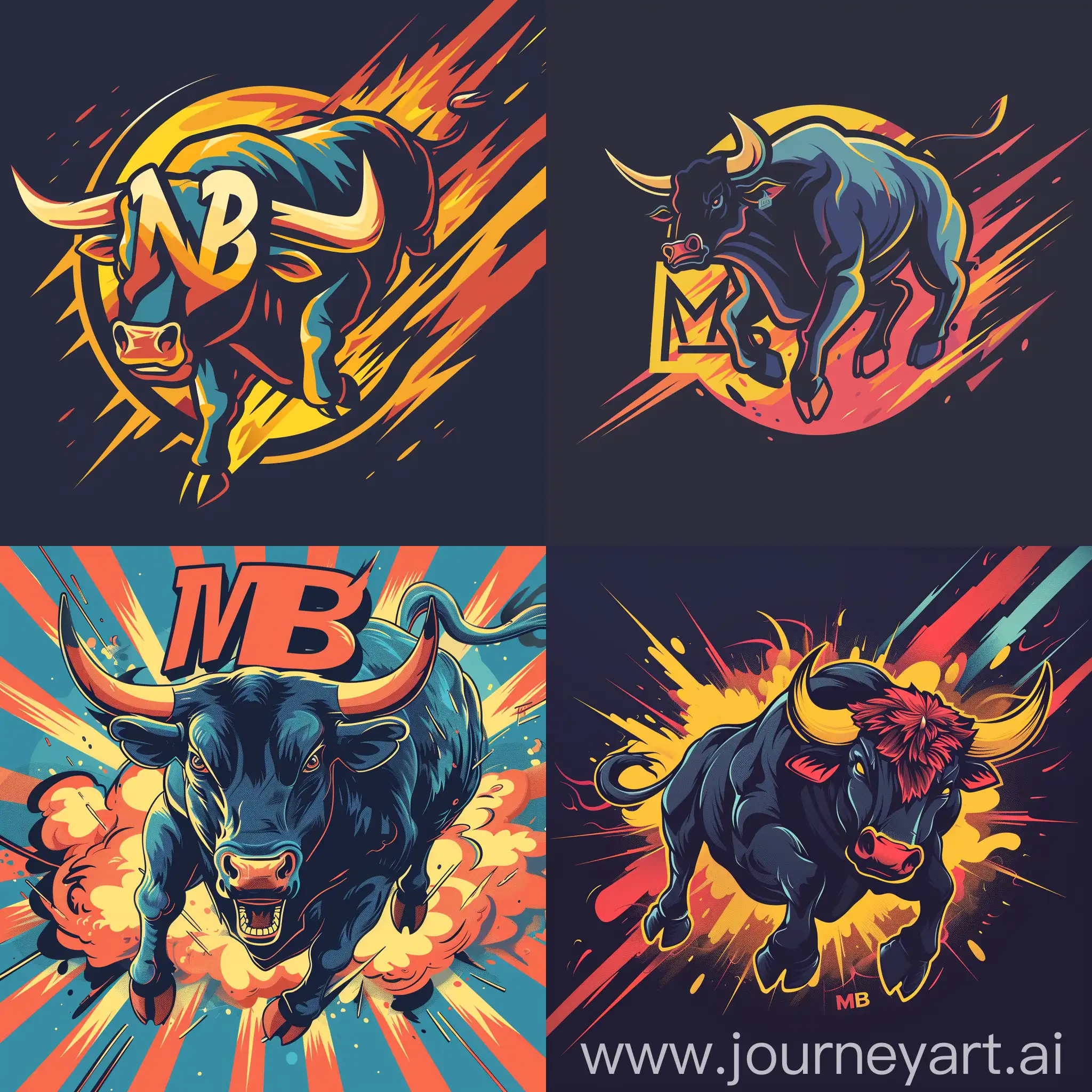 Comic-Style-Bull-Logo-MB-Charging-Forward-in-Bold-Colors