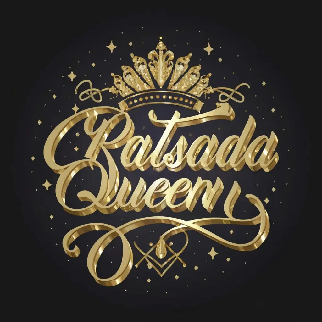 a logo design,with the text "RATSADA QUEEN", main symbol:For a beauty pageant logo in glittering gold, gold, diamonds, metallic gold or steel and in 4D
Initial letters "R" and "S" 
and a fabulous crown,complex,clear background