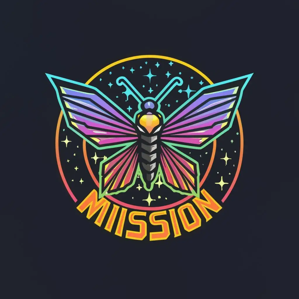 logo, Incorporate a butterfly in a 1980's NASA space exploration style, have the butterfly be more simplistic and wearing a space suit, with the text "Mission", typography, be used in Technology industry
