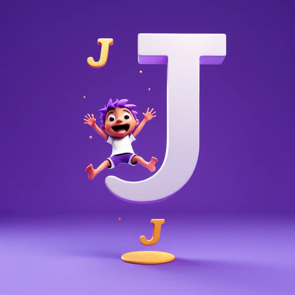 Joyful Cartoon Feet Jumping with Purple Letter J