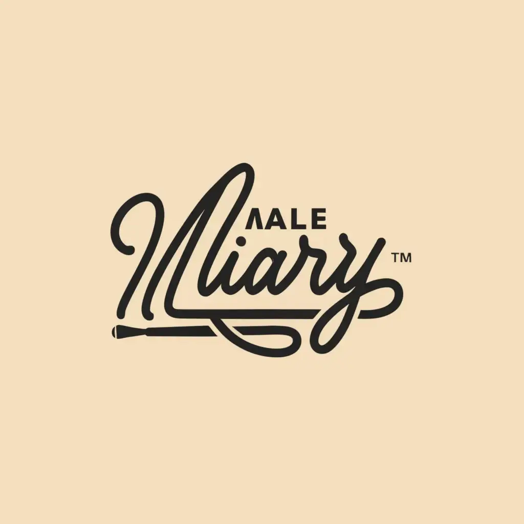 a logo design,with the text "male miary", main symbol:logo, minimalist style shape, A logo for a knitting brand with the words "Male Miary" in black lettering and a knitting needle icon, solid background color beige, vector graphics simple design, clean edges.,Moderate,clear background