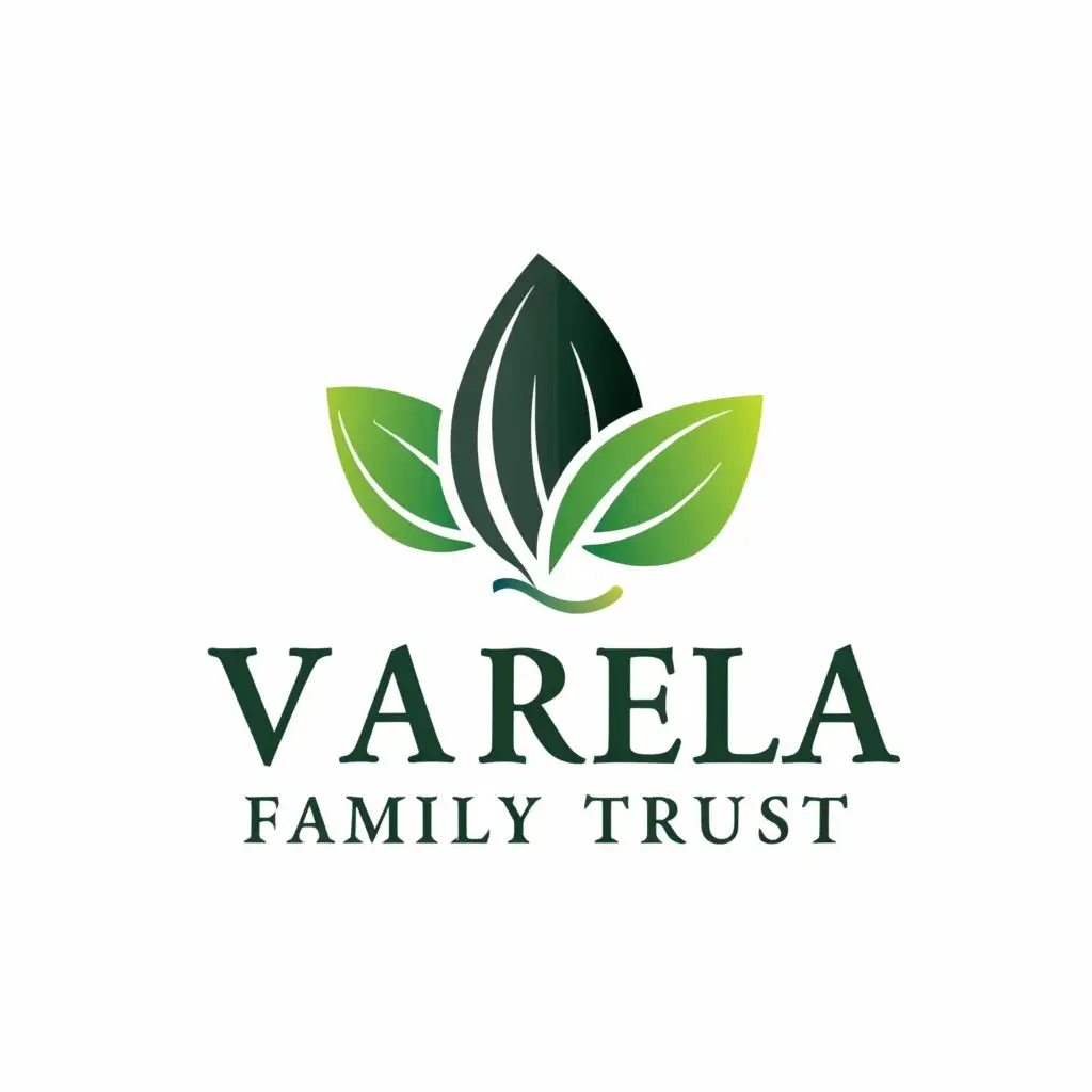 a logo design,with the text "Varela Family Trust", main symbol:two green leaves,complex,clear background