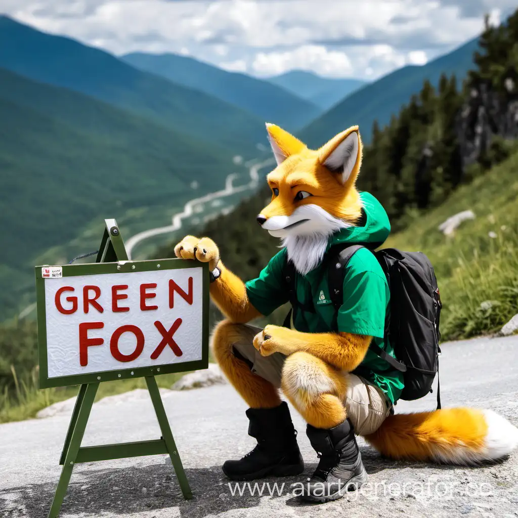 Mountain-Trail-Tourist-with-Green-Fox-Sign
