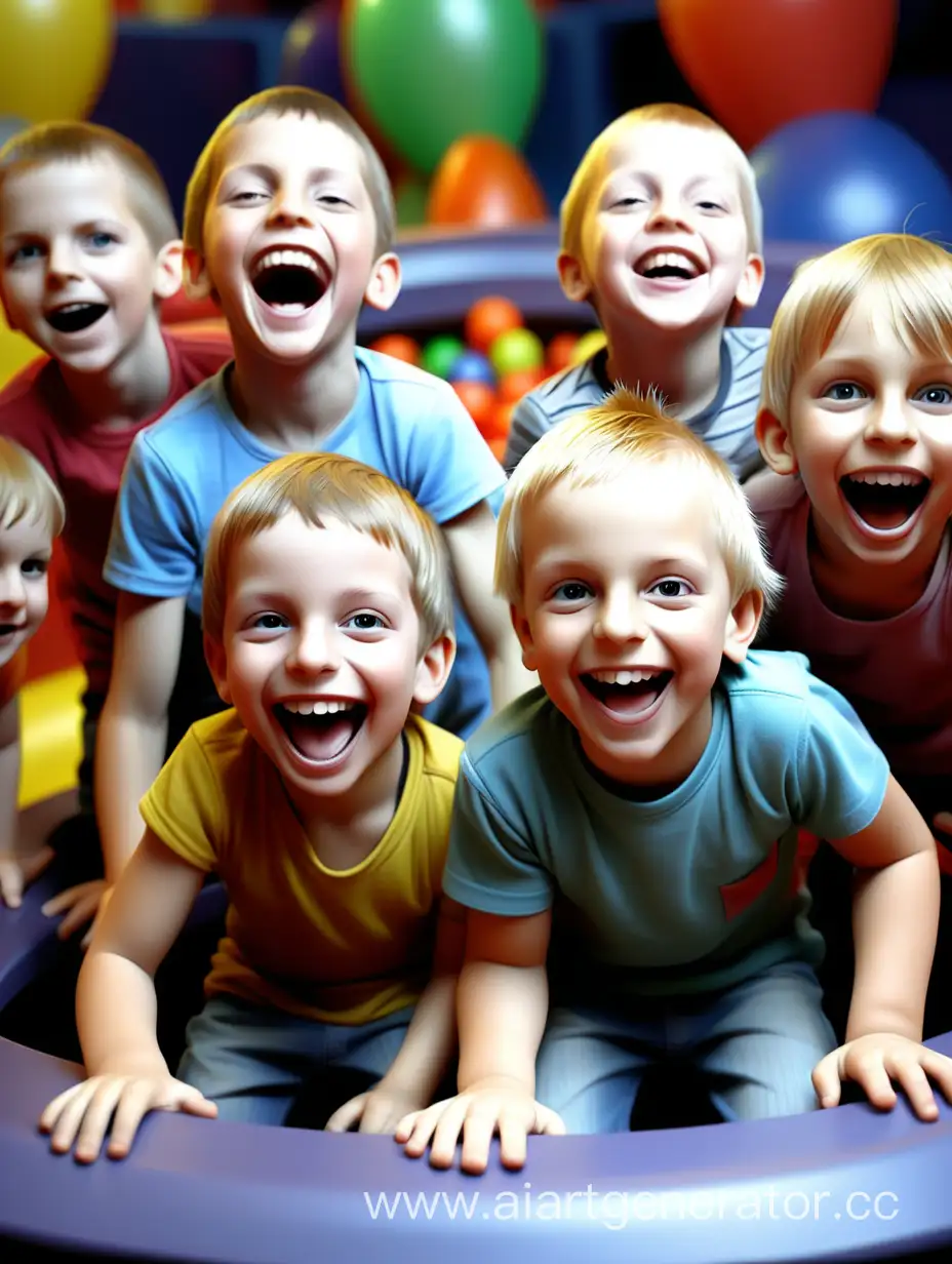 Счастливые дети в развлекательном центре "KidsPlay"