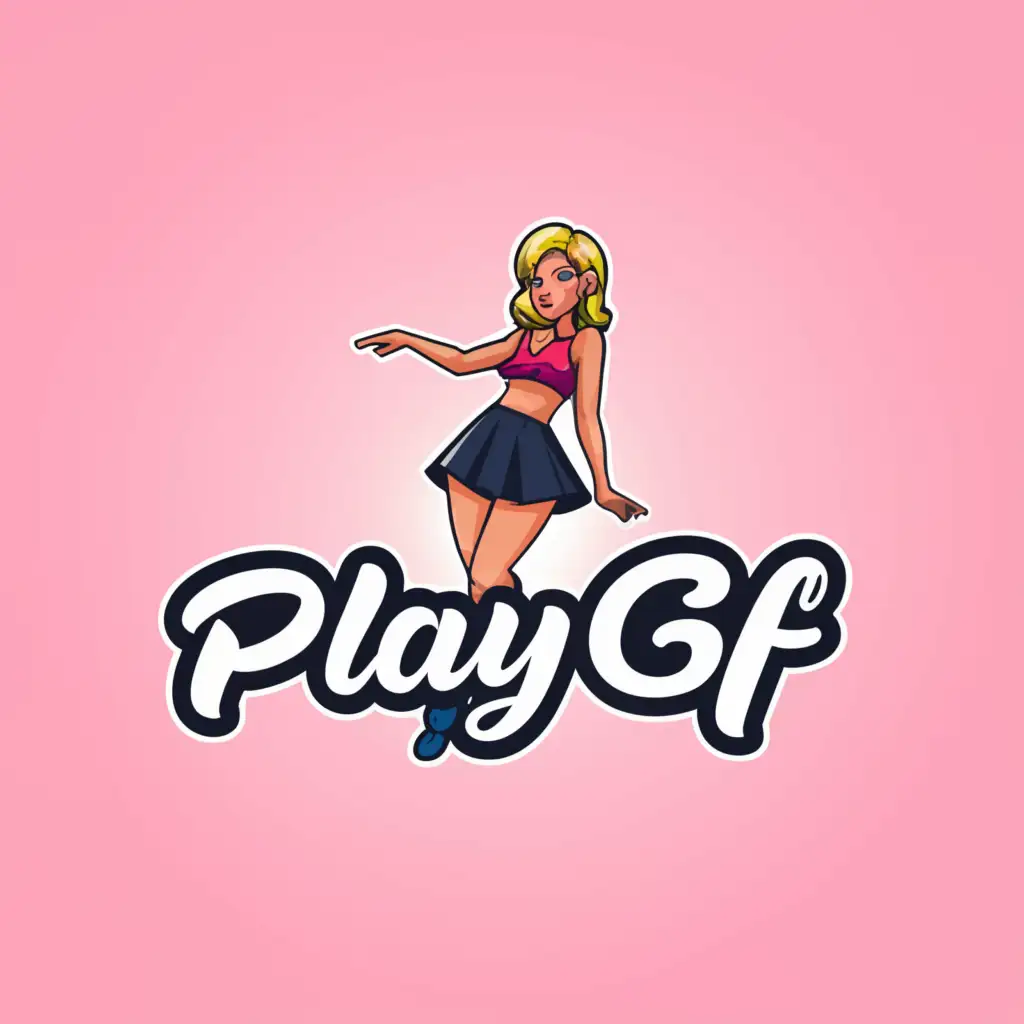 a logo design,with the text "playgf", main symbol:short skirt cam girl,Moderate,clear background