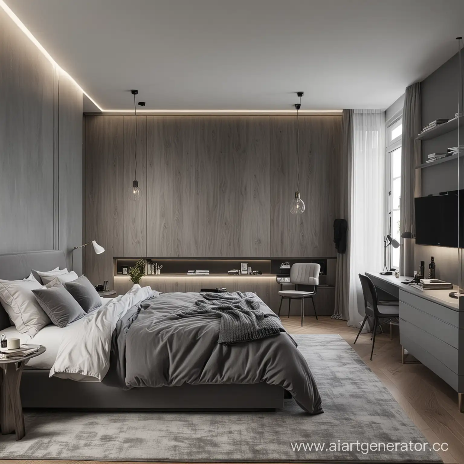 Дизайн квартиры в серых тонах  спальная комната 