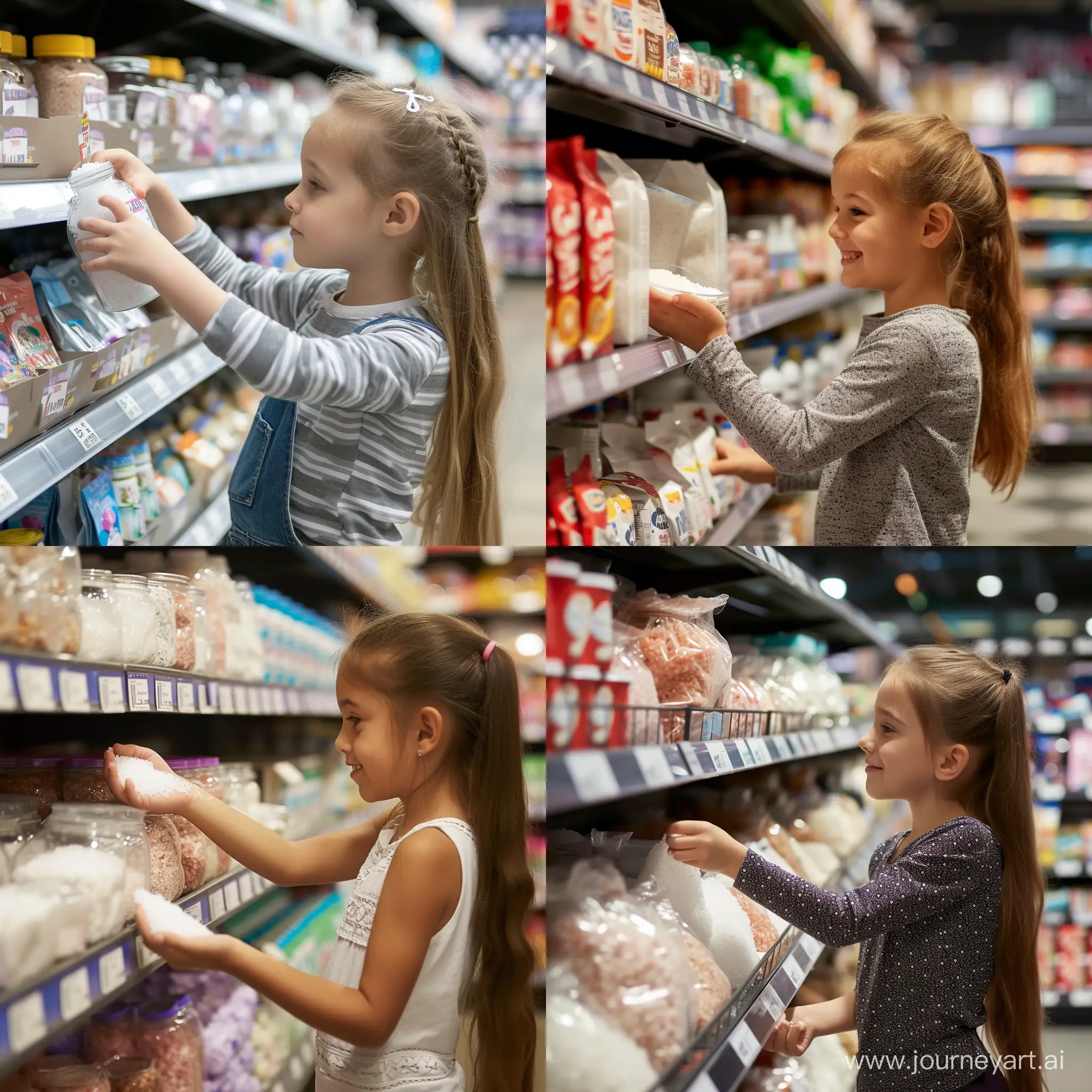 Девушка берет пищевую соль
с полки в магазине
