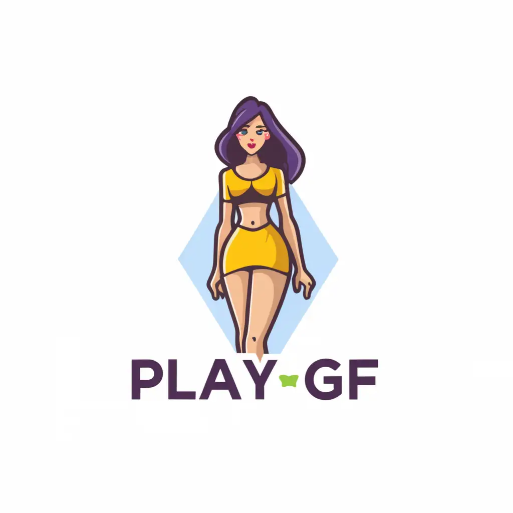 a logo design,with the text "PLAYGF", main symbol:short skirt cam girl,Moderate,clear background