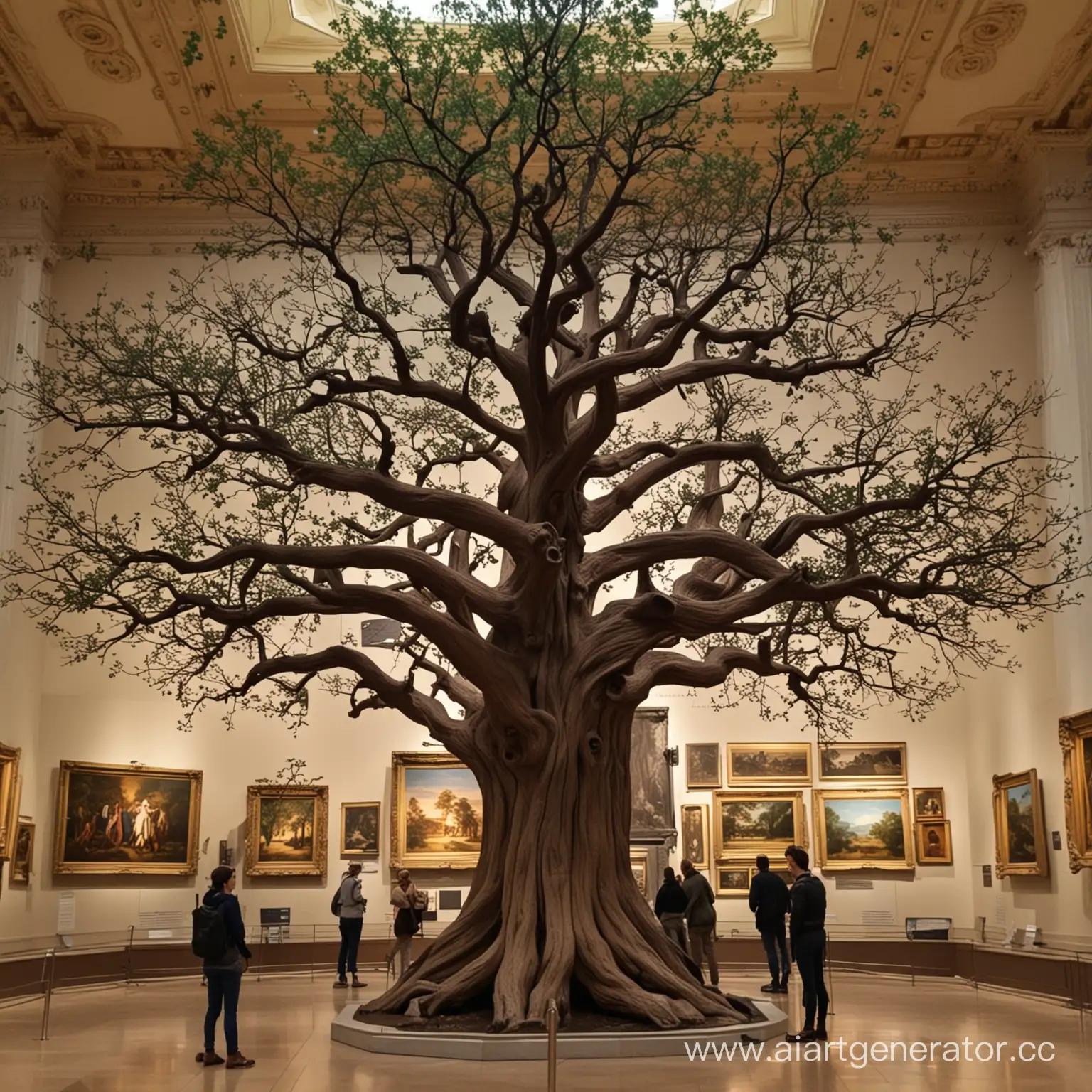 Дерево в музее, как экспонат, а я рядом люди рассматривают и удивляются