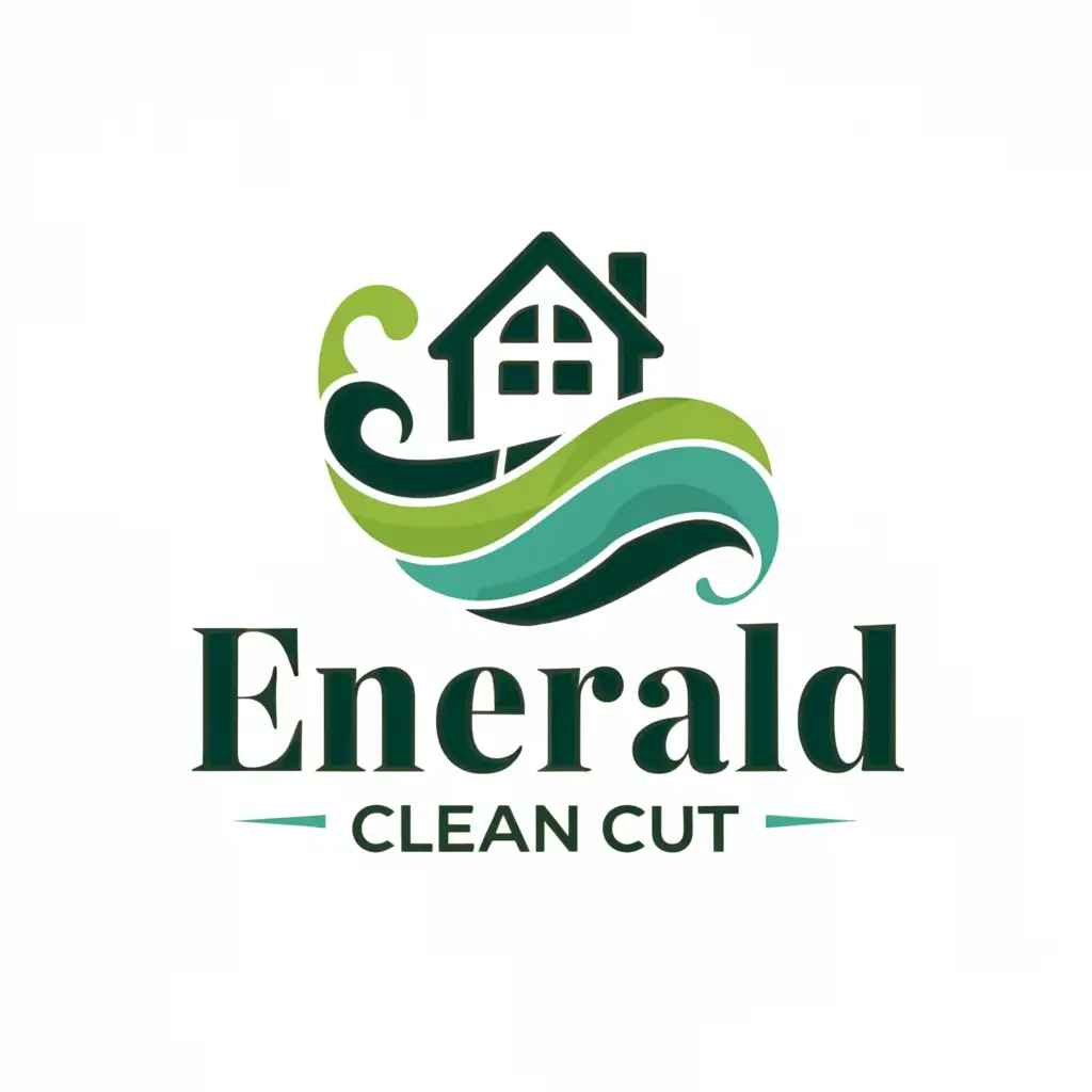 a logo design,with the text "Emerald Clean Cut", main symbol:water + house + grass,Moderate,clear background