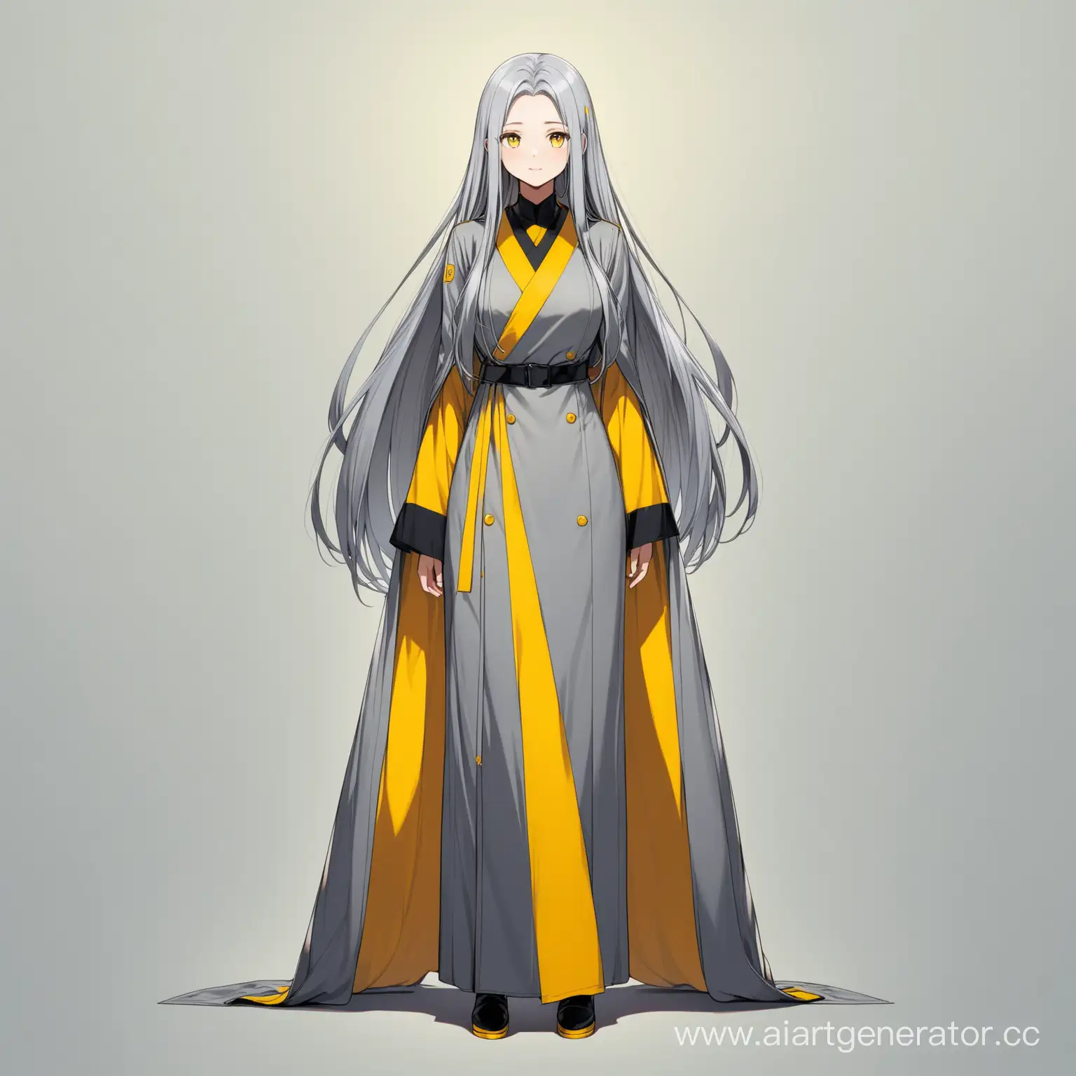 Enigmatic-Girl-with-Long-Gray-Hair-and-Yellow-Background