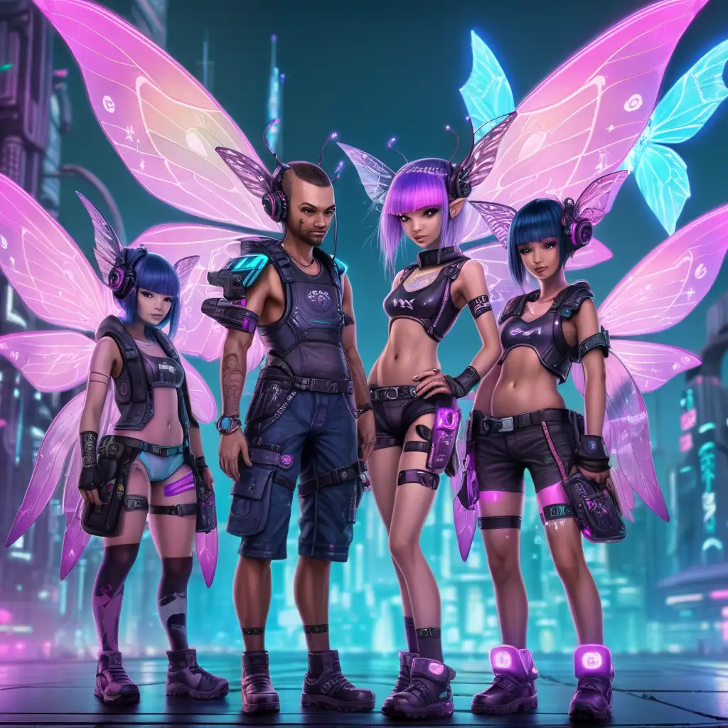 cyberpunk gang of fairies with wings