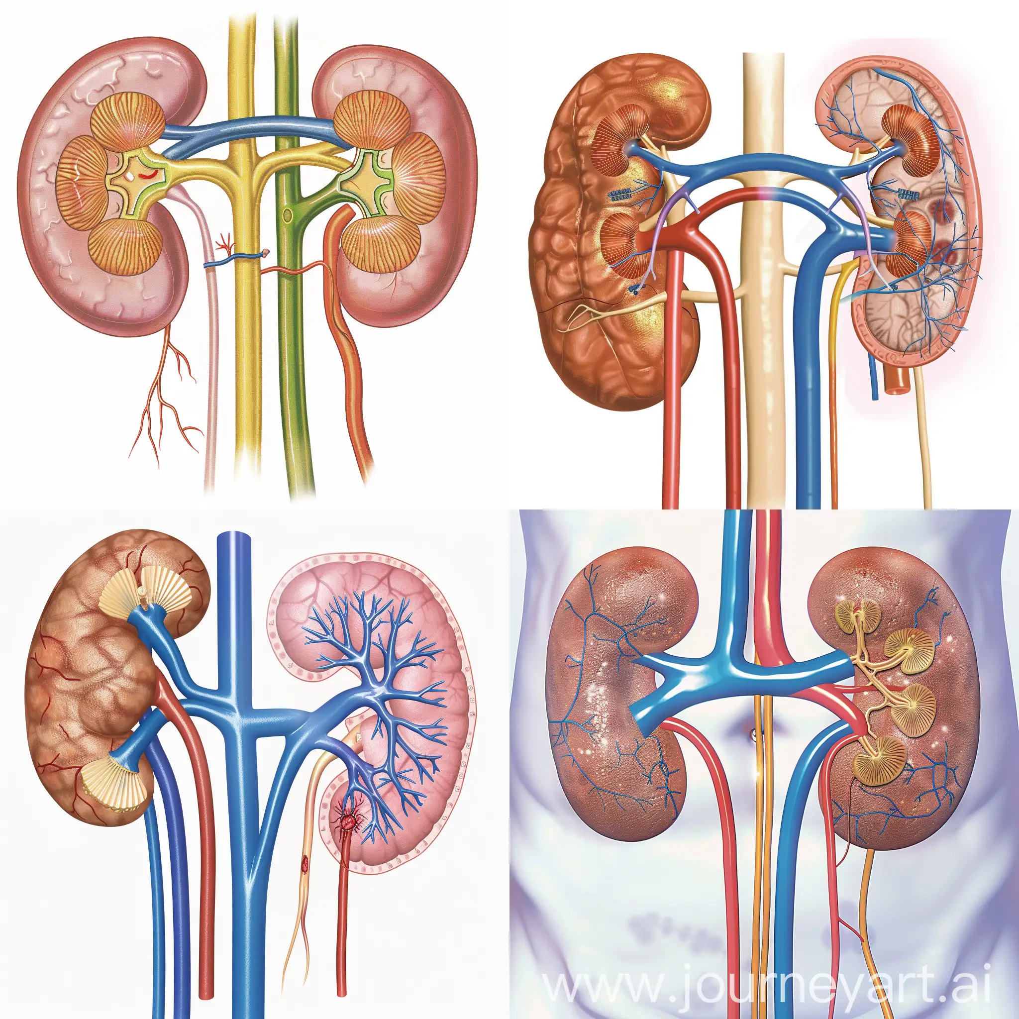 Create the diagram of human kidney showing the left good and the right damaged kidney