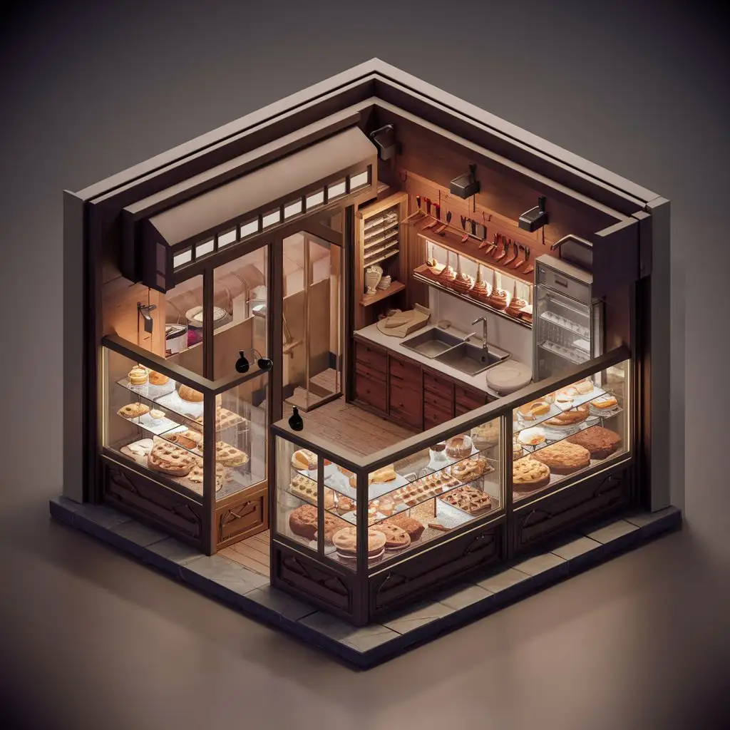 isometric 3d room bakery shop
