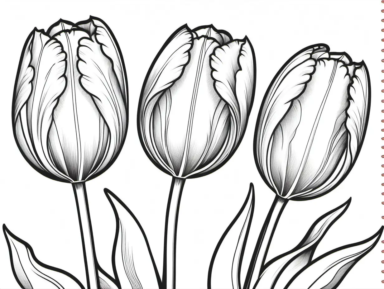 Colorful Tulip Blooms in a Coloring Book