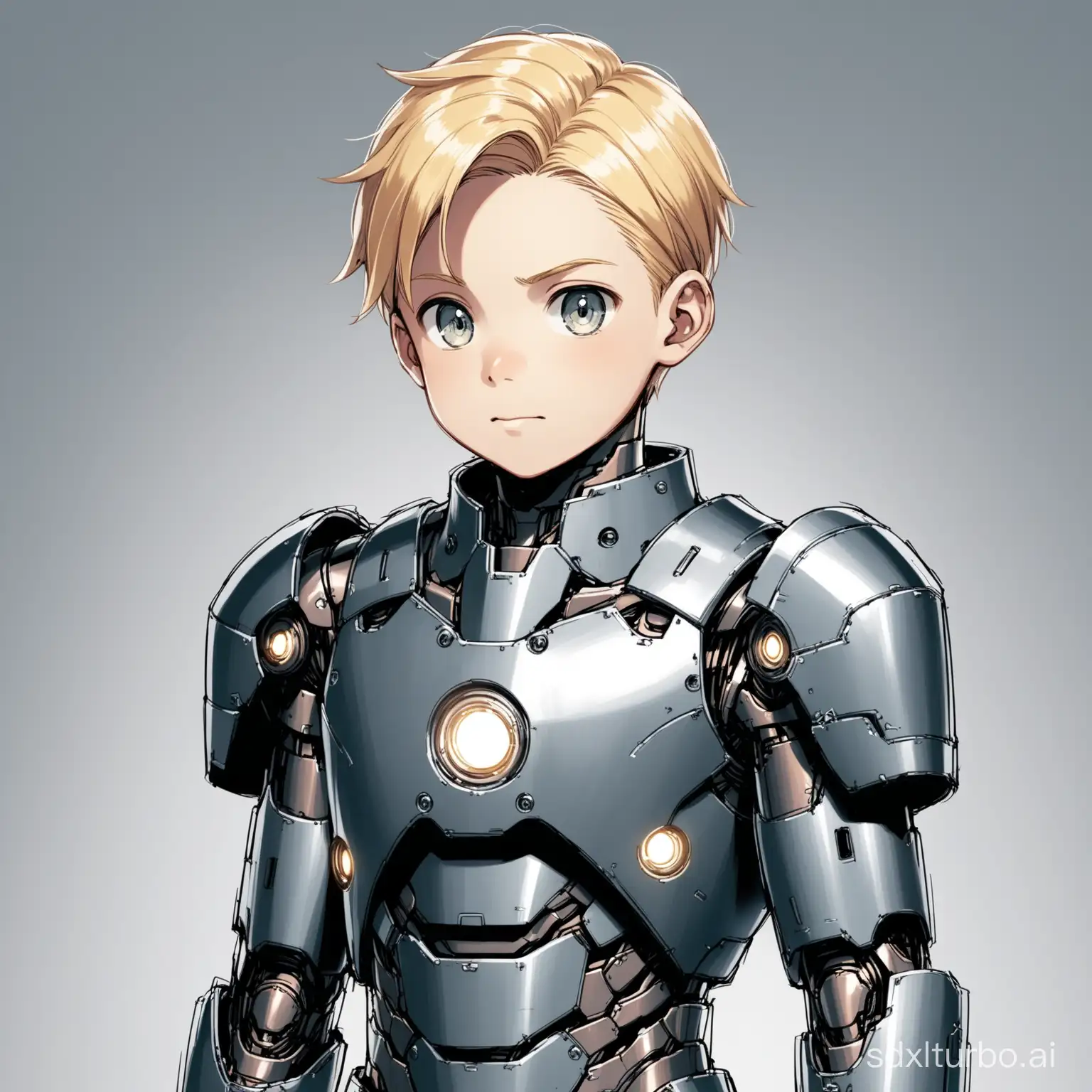 a 12 year old blonde boy as Iron Boy