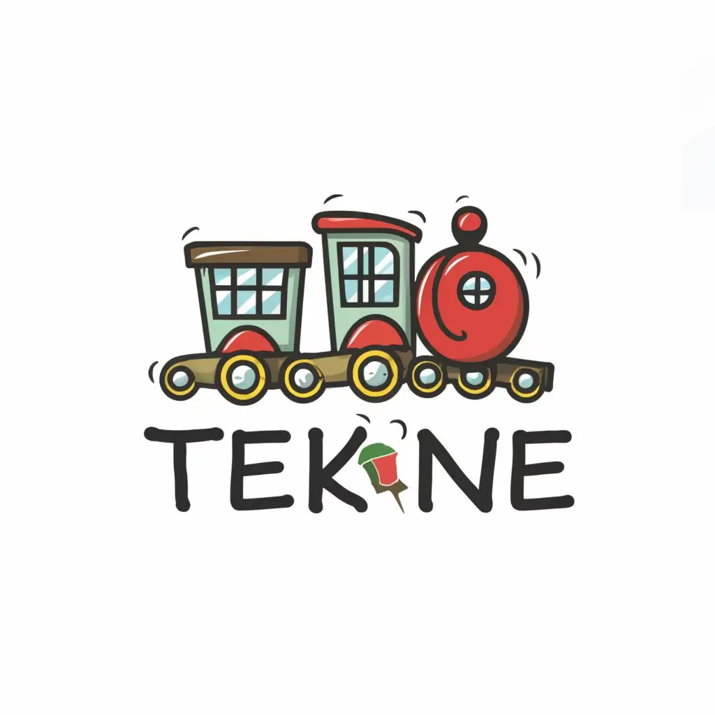 a logo design,with the text "Tekne", main symbol:Initial T, children's train, cartoon houses,Moderate,be used in Travel industry,clear background