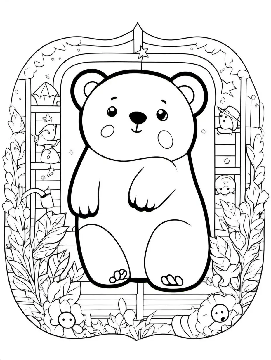 Create a cute kawaii polar bear cub, coloring page, black and white, line art, white background.  Simplicity, Ample white space. The outlines of all the subjects are easy to distinguish, making it simple for kids to color without too much difficulty., Coloring Page, black and white, line art, white background, Simplicity, Ample White Space. The background of the coloring page is plain white to make it easy for young children to color within the lines. The outlines of all the subjects are easy to distinguish, making it simple for kids to color without too much difficulty