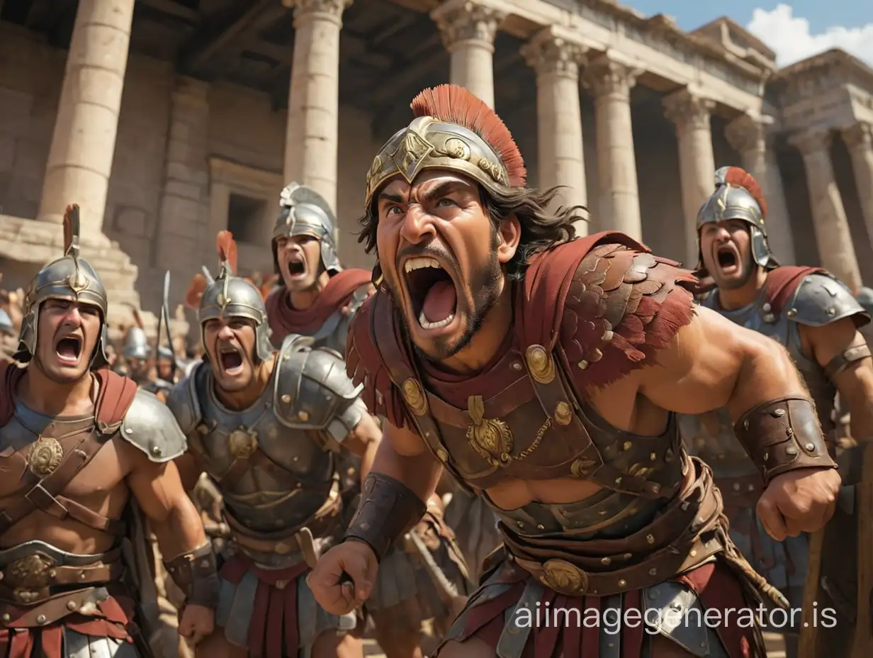 Roaring Ancient Roman Warriors low angle view