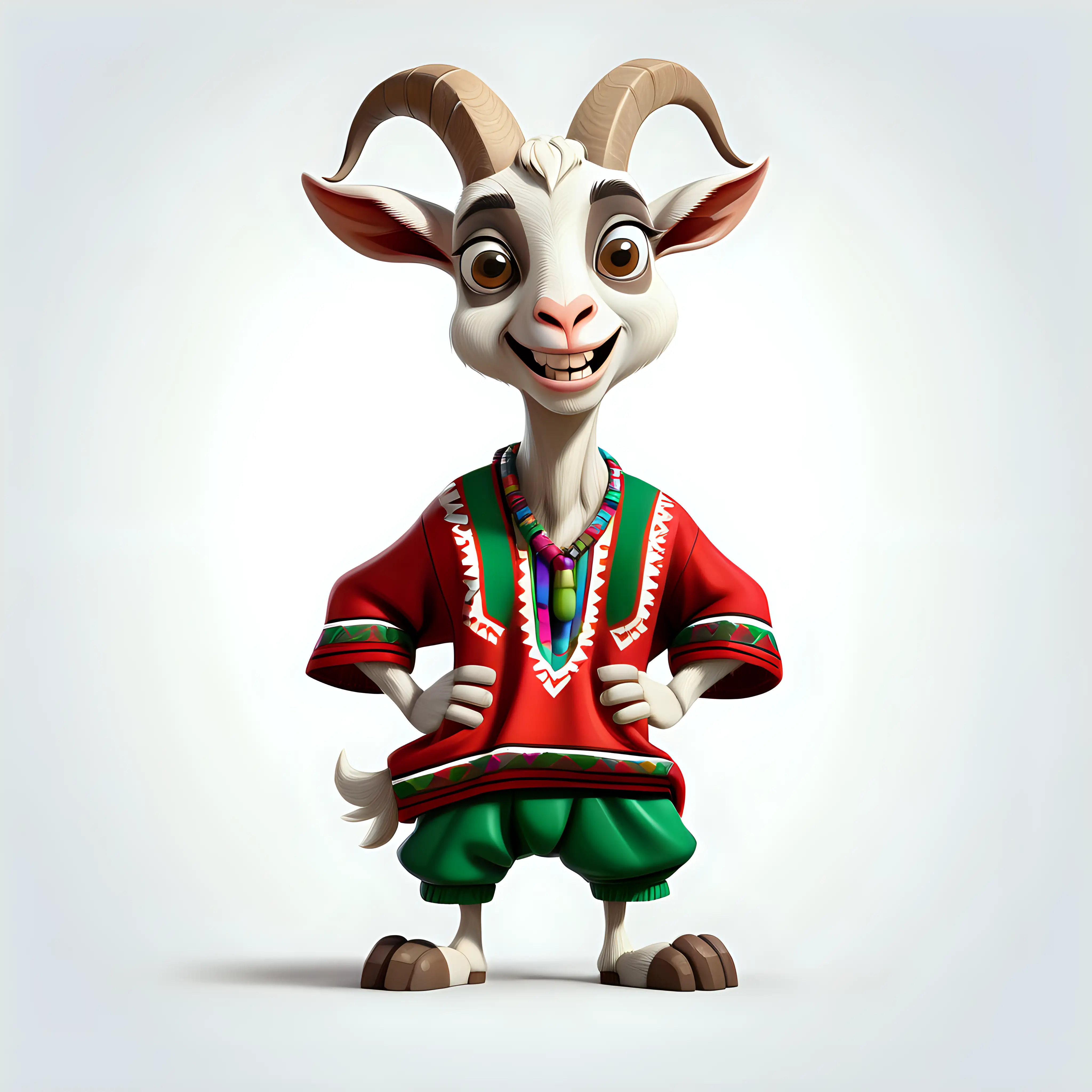 Cheerful Cartoon Goat in Vibrant Mexican Attire Full Body Clipart