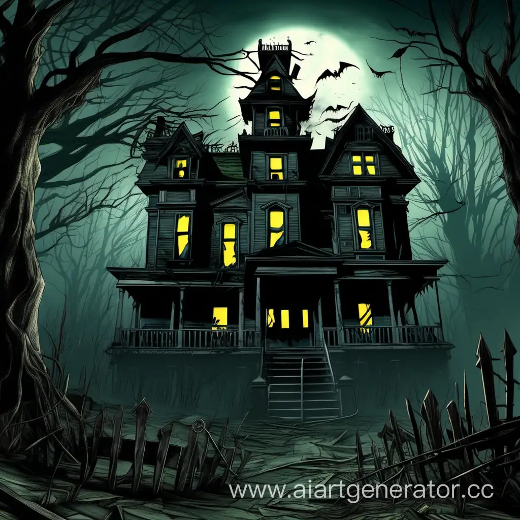 Eerie-Abandoned-House-Spooky-Haunted-Mansion-Illustration