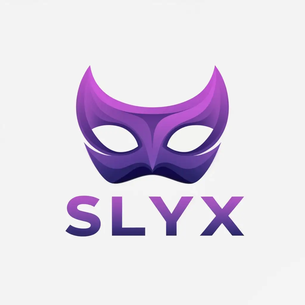 a logo design,with the text "Slyx", main symbol:"purple mask text"SLYX" is under the mask",Moderate,clear background