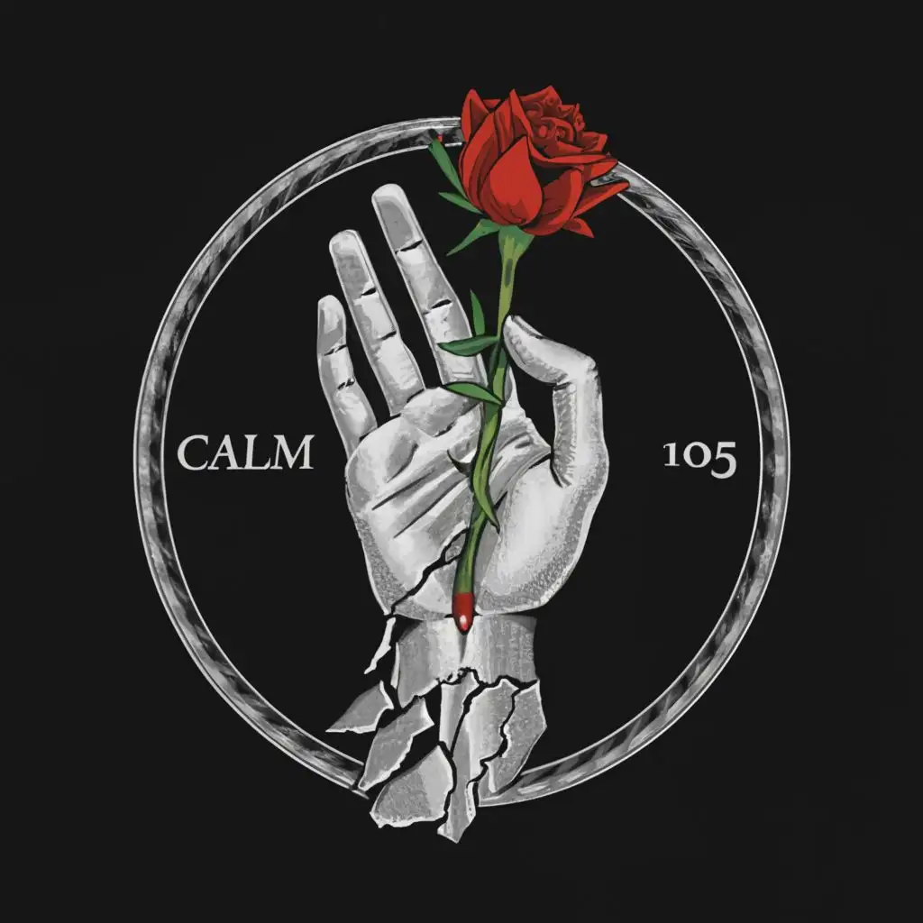 logo, Greek statue hand broken, rose,  realistic, with the text "Calm ", typography