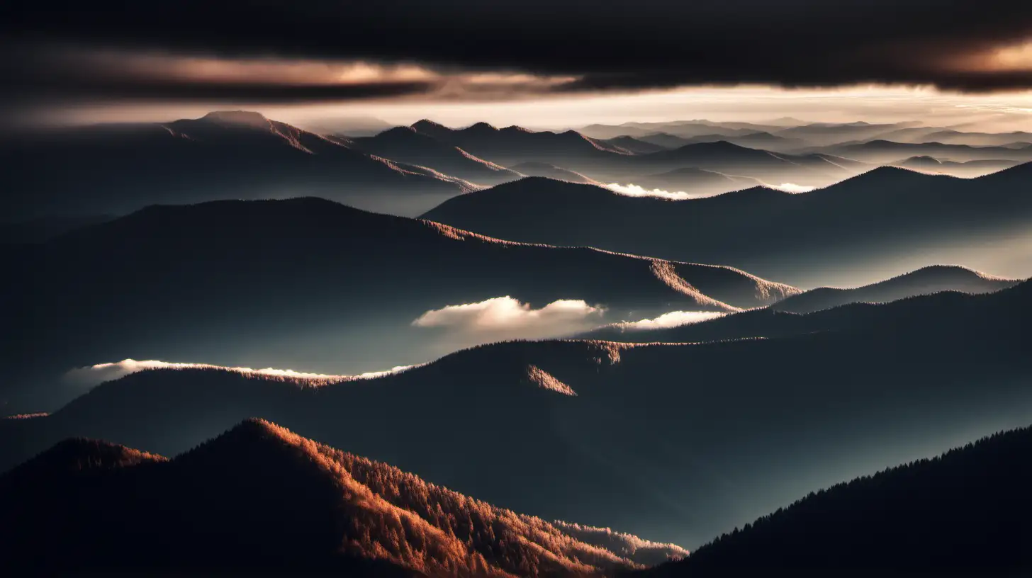 Majestic Mountains and Clouds Bathed in Ambient Light