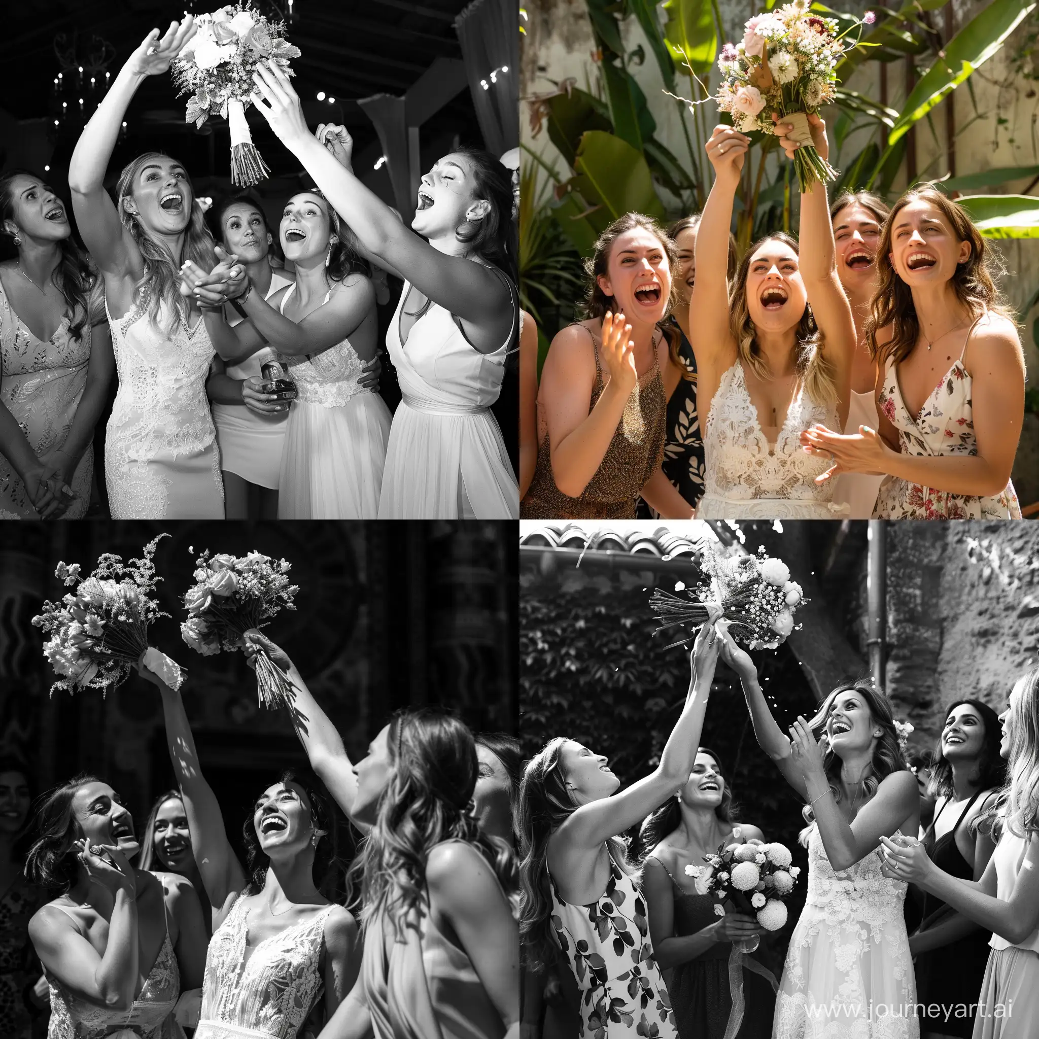 Joyful-Bouquet-Toss-at-Wedding-Celebration