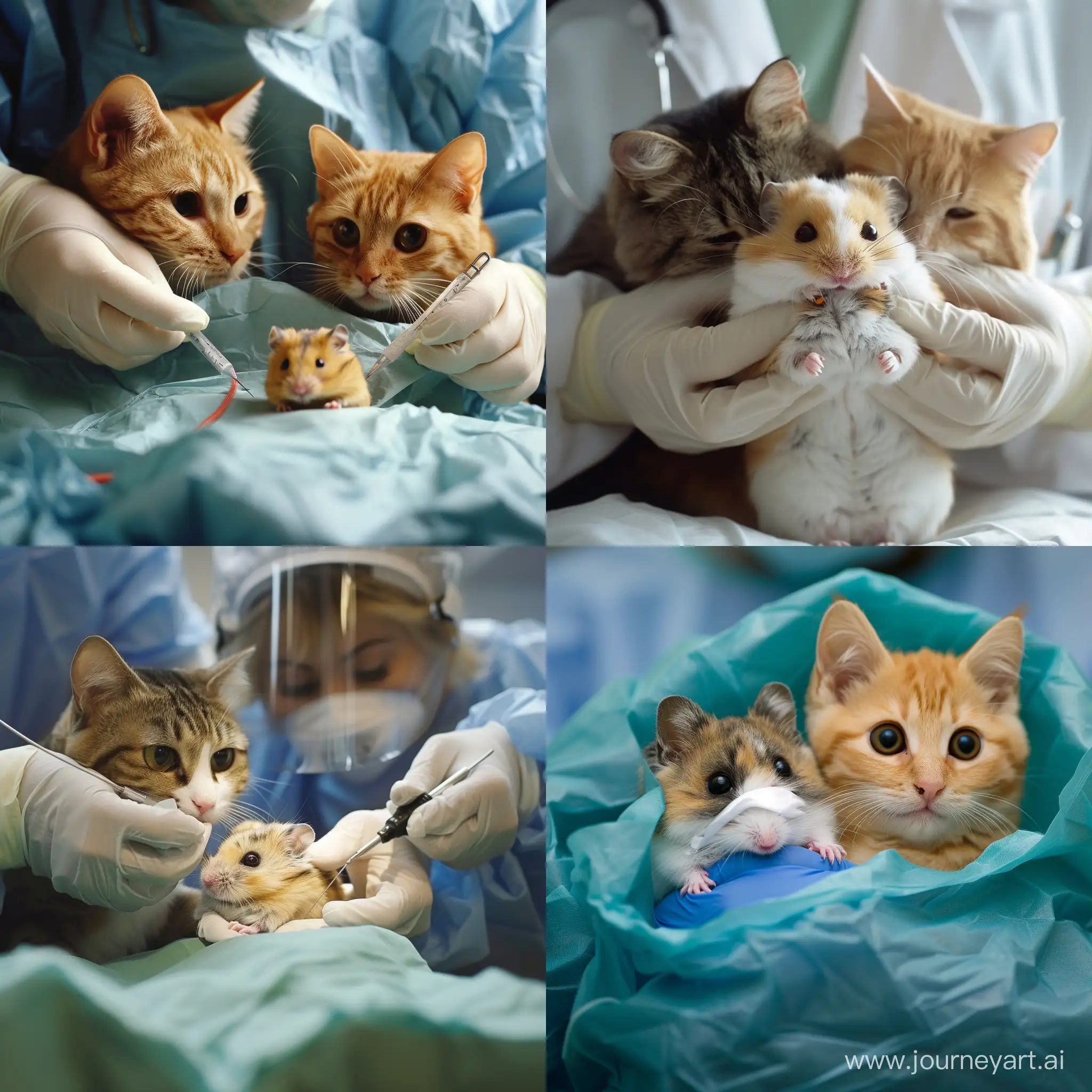 Feline-Surgeons-Performing-Delicate-Operation-on-Hamster-Patient