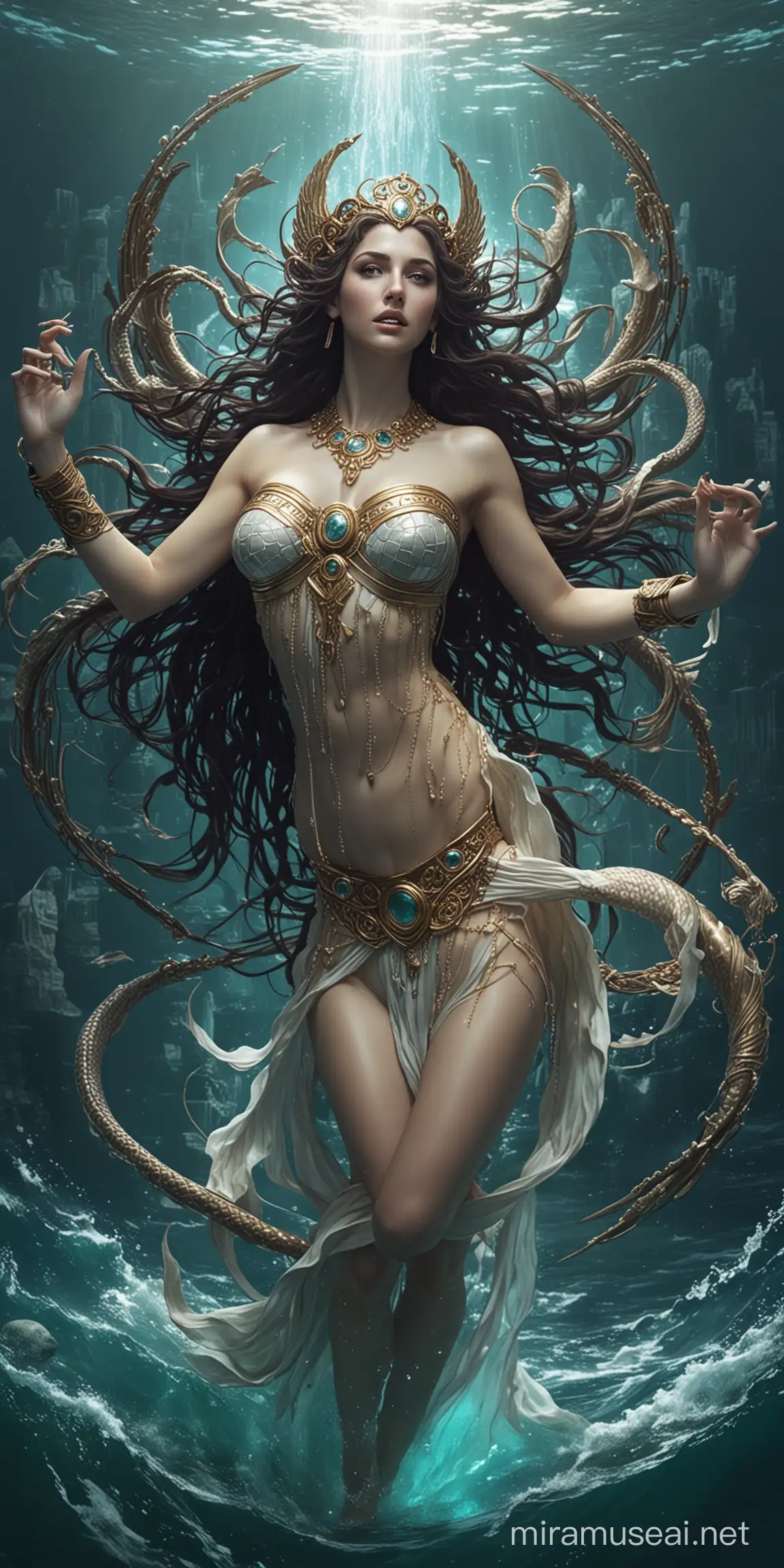 Cyber Siren Enchanting Goddess of Greek Mythology in a Futuristic Realm