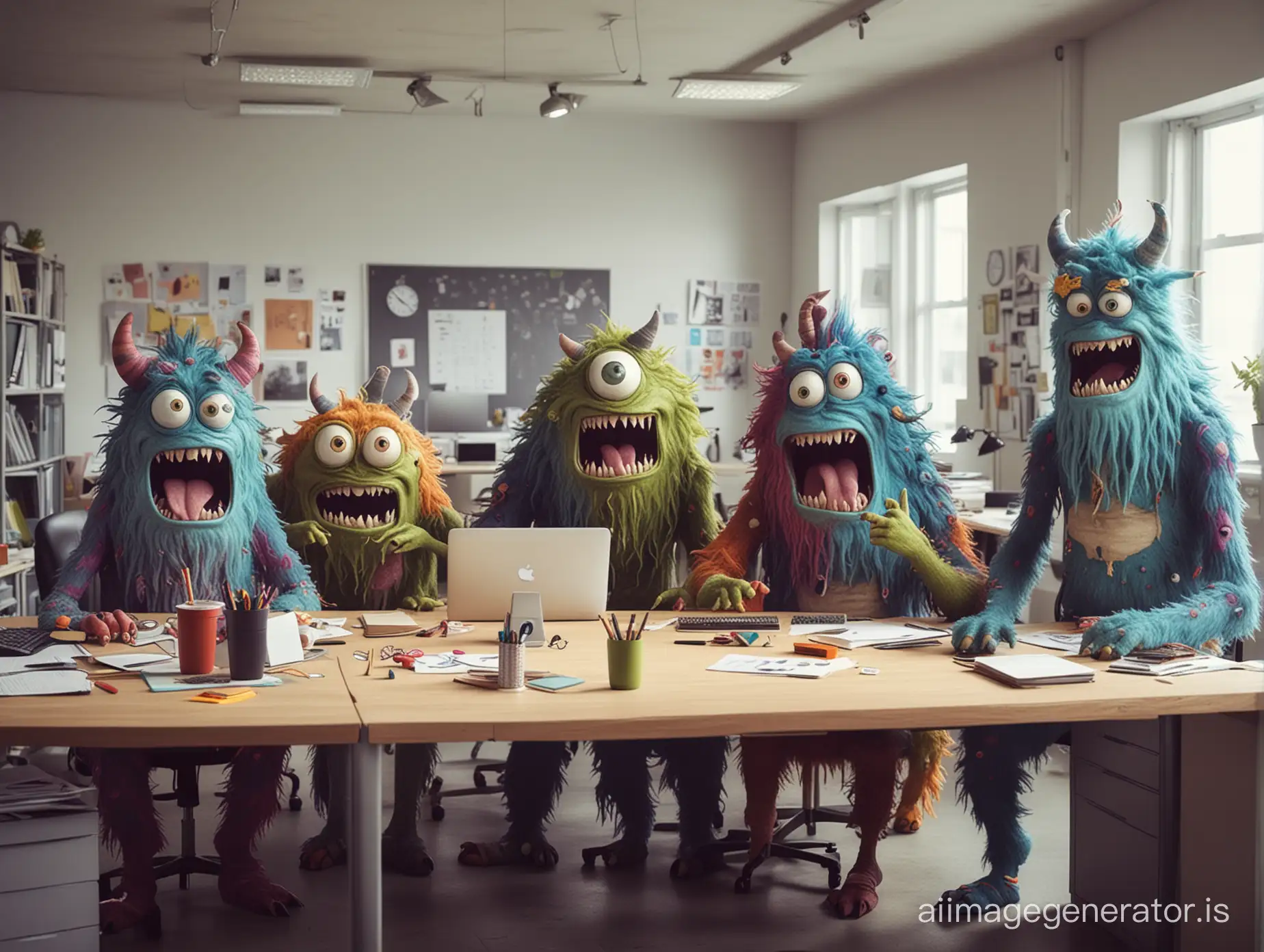 Funny monsters in a designing office